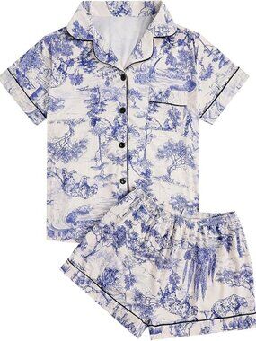 Women's Floral Pajamas Notch Collar Print‎ Sleepwear Two Piece Pajama Set